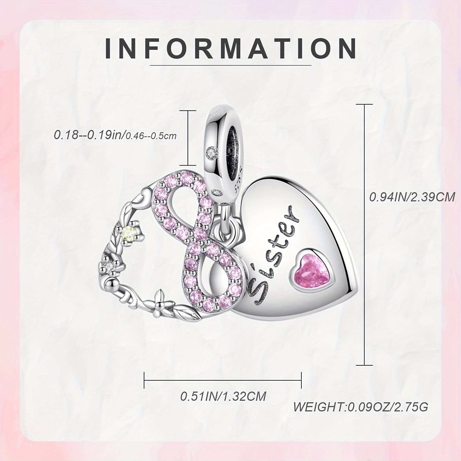 Sister Double Dangle Charm 925 Sterling Silver Pendant for Bracelet & Necklace